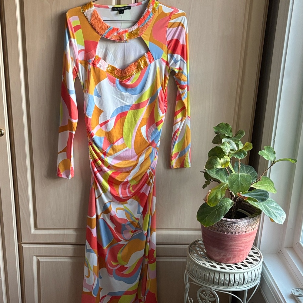 Boston Proper Multicolor Long Sleeve Dress